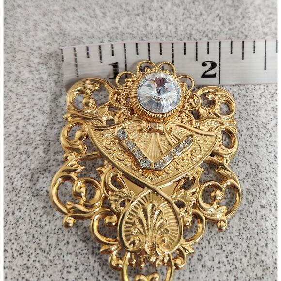 VTG Jane Gold Tone Rhinestone Filigree Brooch Signed 1999 AOL - Picture 5 of 5